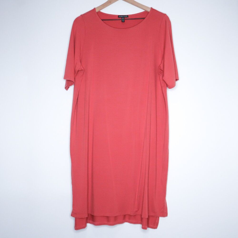 Eileen Fisher Womens Mimosa T-shirt Dress‎ Size Large Pink Shift Casual Viscose - Picture 2 of 7